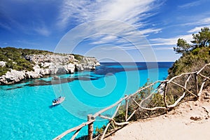 Beautiful bay with sailing boats, Menorca island, Spain. Sailing and yachting concept