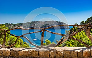 Beautiful bay with sailing yacht on Majorca island, Spain.