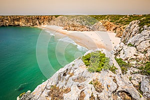 Beautiful bay and sandy beach of Praia do Beliche near Cabo Sao photo