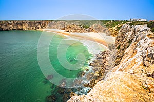 Beautiful bay and sandy beach of Praia do Beliche near Cabo Sao photo