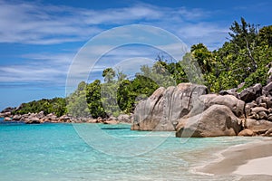 Beautiful beach Anse Lazio in Praslin, one of the most visited places of Seychelles