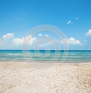 Beautiful beach background. Horizon with sky and white sand