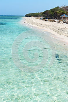 Beautiful beach with blue clean water and cafe