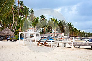 Beautiful beach in Cabeza de Toro with boats and bridge, Punta Cana photo