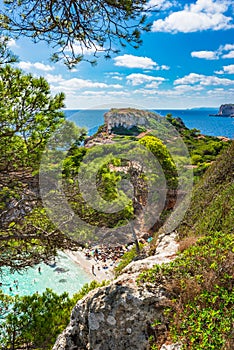 Beautiful beach of Cala Moro bay Majorca Spain Mediterranean Sea