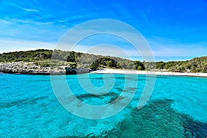 Beautiful Beach of Cala S'Amarador at Mondrago - Natural Park on Majorca Spain, Balearic Islands, Mediterranean Sea, Europe