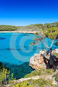 Beautiful Beach of Cala S'Amarador at Mondrago - Natural Park on Majorca Spain, Balearic Islands, Mediterranean Sea, Europe