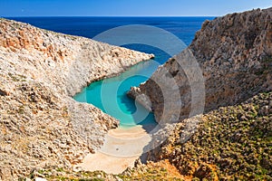 Beautiful beach called Seitan limania on Crete, Greece