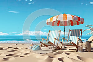 Beautiful beach. Chairs on the sandy beach near the sea. Summer holiday and vacation concept for tourism. Inspirational tropical
