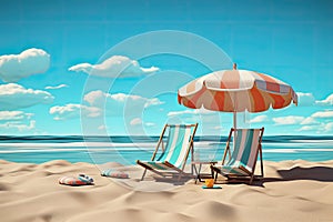 Beautiful beach. Chairs on the sandy beach near the sea. Summer holiday and vacation concept for tourism. Inspirational tropical