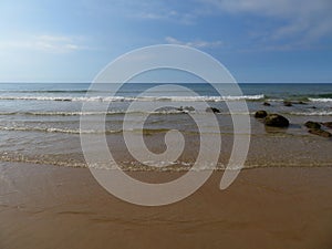 Beautiful beach with clean waters and sparkling sand photo