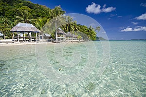 Traditional samoan beach fale, Samoa, Pacific Islands