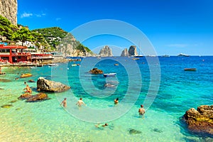 Beautiful beach and cliffs in Capri island, Italy, Europe