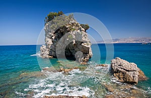 Beautiful beach on coast of Ionian Sea in Albania, Ksamil, Saran