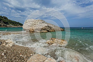 Beautiful beach on coast of Ionian Sea in Albania, Ksamil, Saran