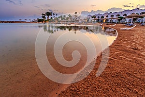 Beautiful beach coast in the Red Sea at sunset, Egypt.