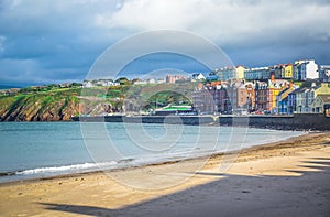 Beautiful beach and coastline of the seaside town Peel, Isle of Man