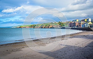 Beautiful beach and coastline of the seaside town Peel, Isle of Man