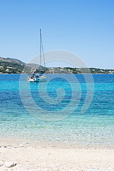 Beautiful beach, Corfu island, Grrece, famous landscape and travel destination in Europe.