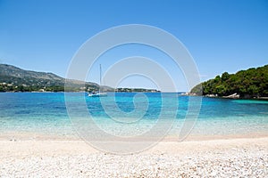 Beautiful beach, Corfu island, Grrece, famous landscape and travel destination in Europe.