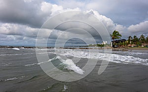 The beautiful beach of coveÃÂ±as in the colombian caribbean seen from the sea. photo