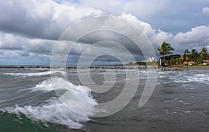 The beautiful beach of coveÃÂ±as in the colombian caribbean seen from the sea. photo