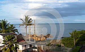 The beautiful beach of coveÃ±as in the colombian caribbean seen from the hotel room.