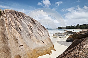 Beautiful beach with granite boulders in Seychelles