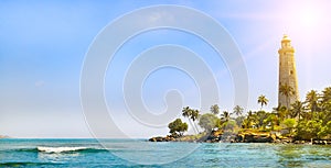 Beautiful beach and lighthouse in Srilanka. Wide photo