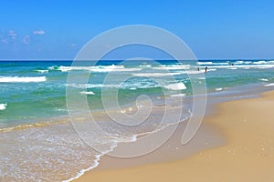 Beautiful beach on the Mediterranean coast near ancient Caesarea, Israel