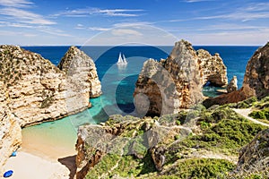 Beautiful beach near Lagos town, Algarve region, Portugal