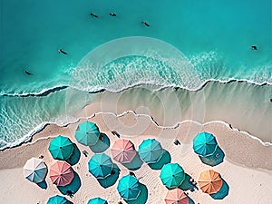 Beautiful beach and ocean waves top view from drone