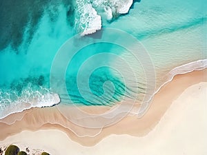 Beautiful beach and ocean waves top view from drone