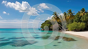 Beautiful beach with palms and turquoise sea in Jamaica island