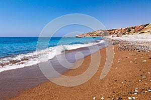 Beautiful beach on Petra tou Romiou (The rock of the Greek), Aphrodite's legendary birthplace in Paphos, Cyprus island, photo