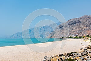 Beautiful beach by the road near Khasab in Oman photo