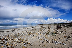 Beautiful beach with sand and rocks