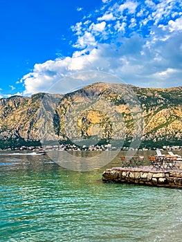 Beautiful beach with sea and mountain views. Montenegro