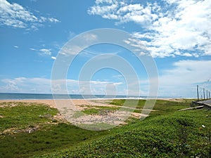 beautiful beach in Thiruvananthapuram, Poovar beach, seascape view, blue sky background