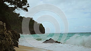 Beautiful beach on tropical island in stormy weather. Boracay island Philippines.