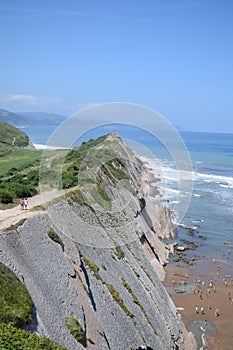 Beautiful beach view and green nature in Zumaia Basque Country Spain