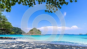 Beautiful beach view Koh Chang island seascape at Trad province Eastern of Thailand on blue sky background