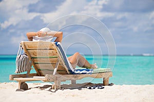 Beautiful beach. View of nice tropical beach with palms around.