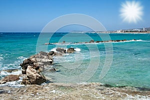 beautiful beach with waves in the nature of the background