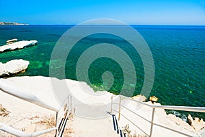 Beautiful beach with white cliff and blue sea