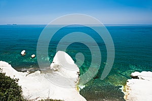 Beautiful beach with white cliff and blue sea