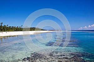 Beautiful beach with white sand and low tide in maratua island