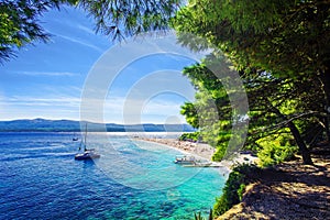 Beautiful beach Zlatni Rat or Golden Cape on island Brac in Croatia photo