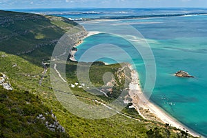 Aerial view of Arrabida beaches in Setubal, Portugal photo