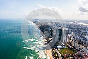 Beautiful beaches of Da Nang, Vietnam. Aerial Drone Photo